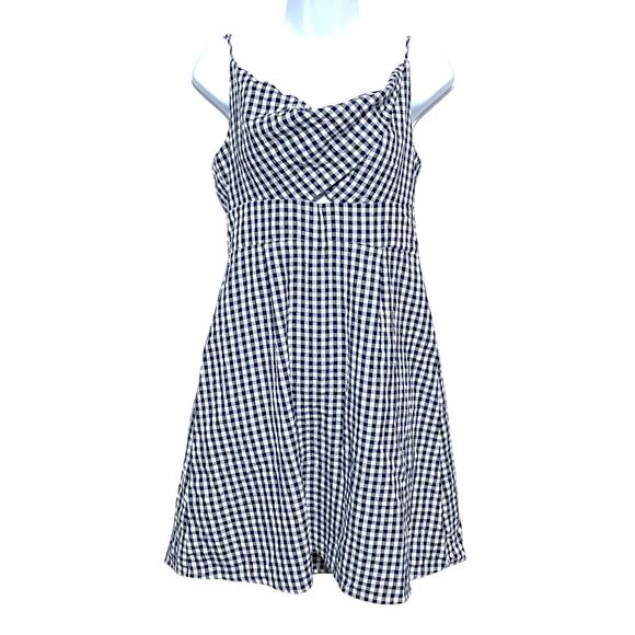 Loft Gingham Twist Front Cutout Mini Dress 10 Cowl Neck Cottage Nautical Coastal - Picture 1 of 7